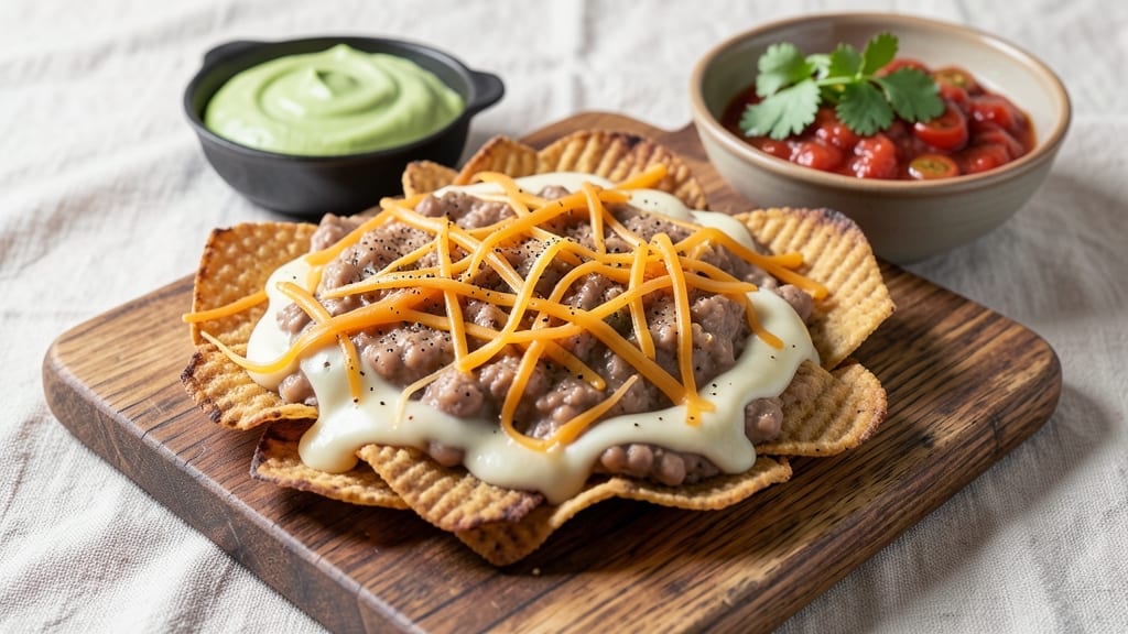 Bean and Cheese Nachos Recipe: Crunchy Tortilla Stacks With Melty Cheese Rivers