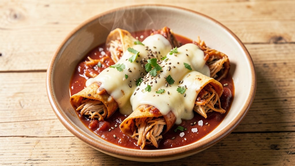 Authentic Chicken and Cheese Enchilada Recipe: Smoky Tortilla Layers With Melty Monterey Jack
