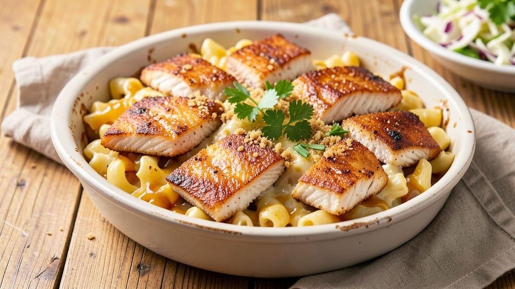 Bed Stuy Fish Fry Mac and Cheese Recipe: Crispy Beer-Battered Fish Over Cheesy Comfort