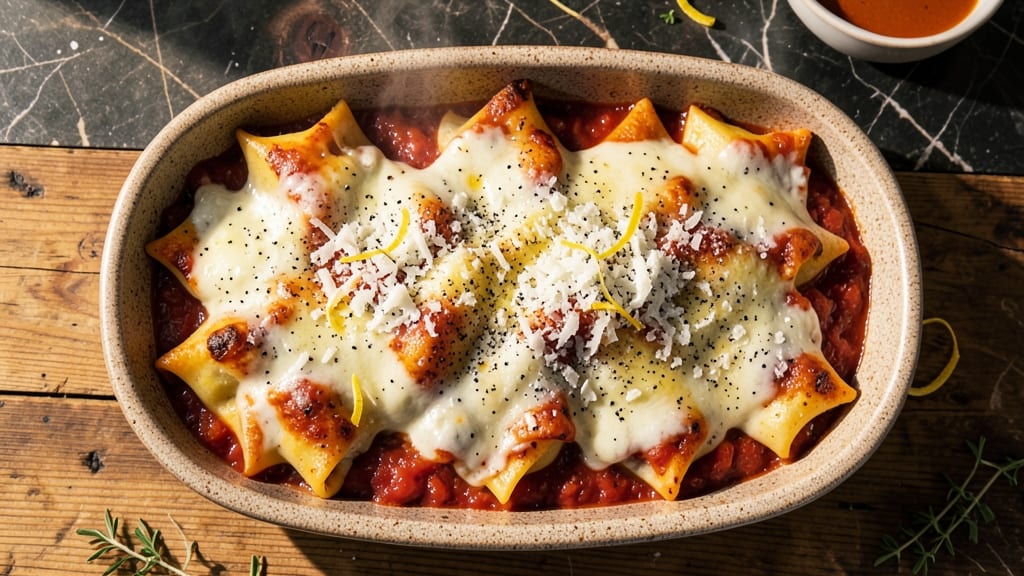 Baked Cheese Manicotti Recipe: Triple-Layered Cheese Stuffing With Crispy Top