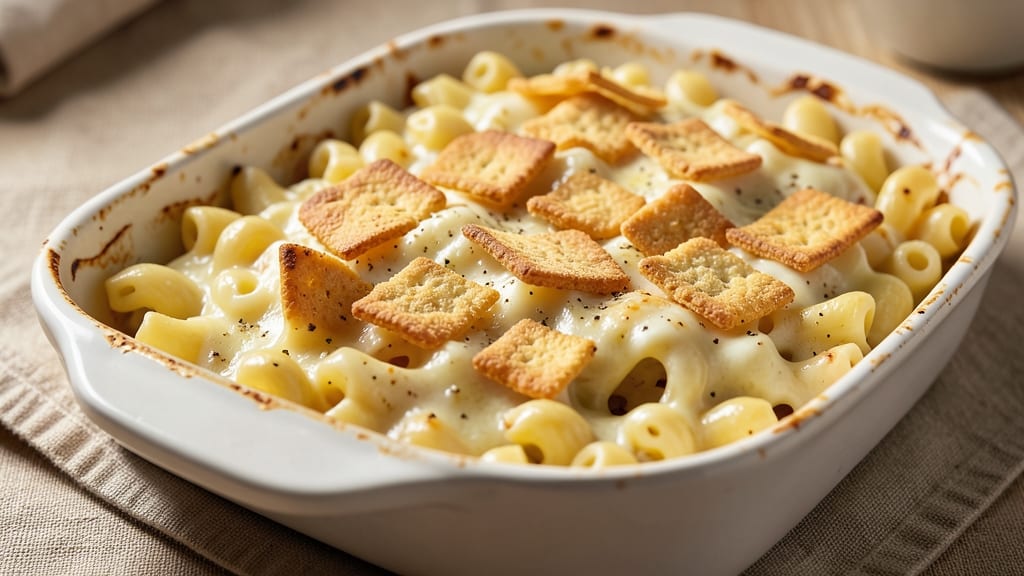 Baked Macaroni and Cheese With Ritz Cracker Topping Recipe: Crunchy Crown Over Melty Cheese