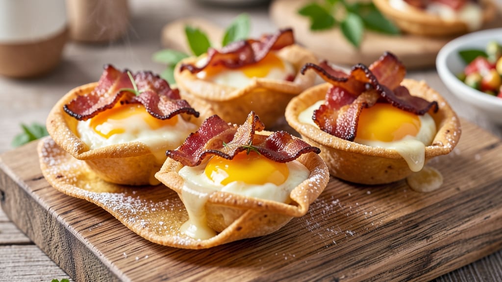 Bacon Egg and Cheese Cups Recipe: Crispy Tortilla Crusts With Melty Pull-Apart Centers