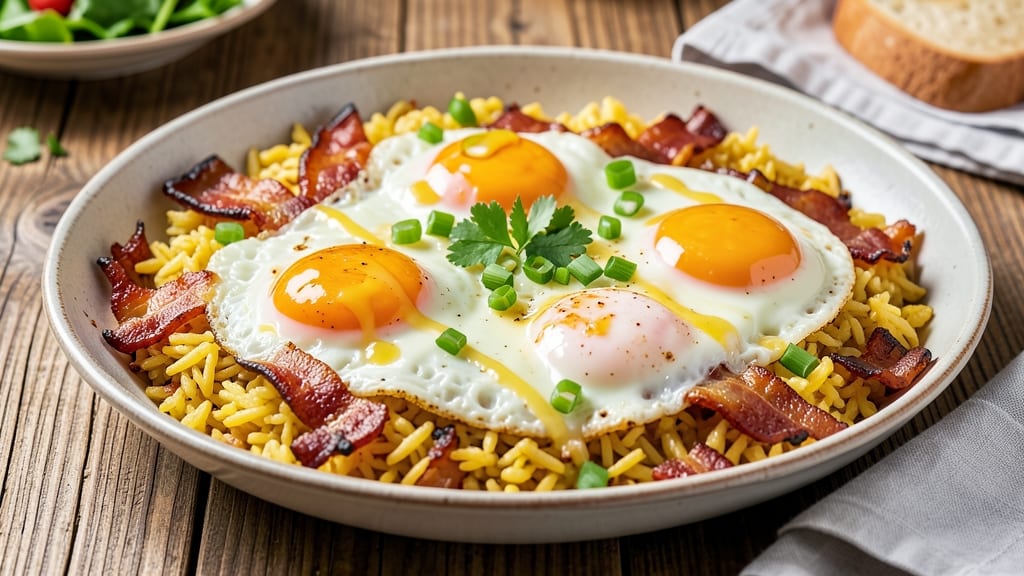 Bacon Egg and Cheese Fried Rice Recipe: Crispy Bacon Bites and Fluffy Eggs in One Pan