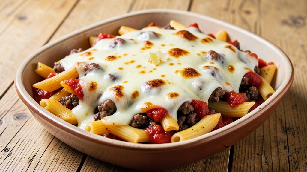 Baked Ziti Recipe with Ricotta and Mozzarella Cheese and Meat: Triple-Layered Casserole With Al Dente Noodles