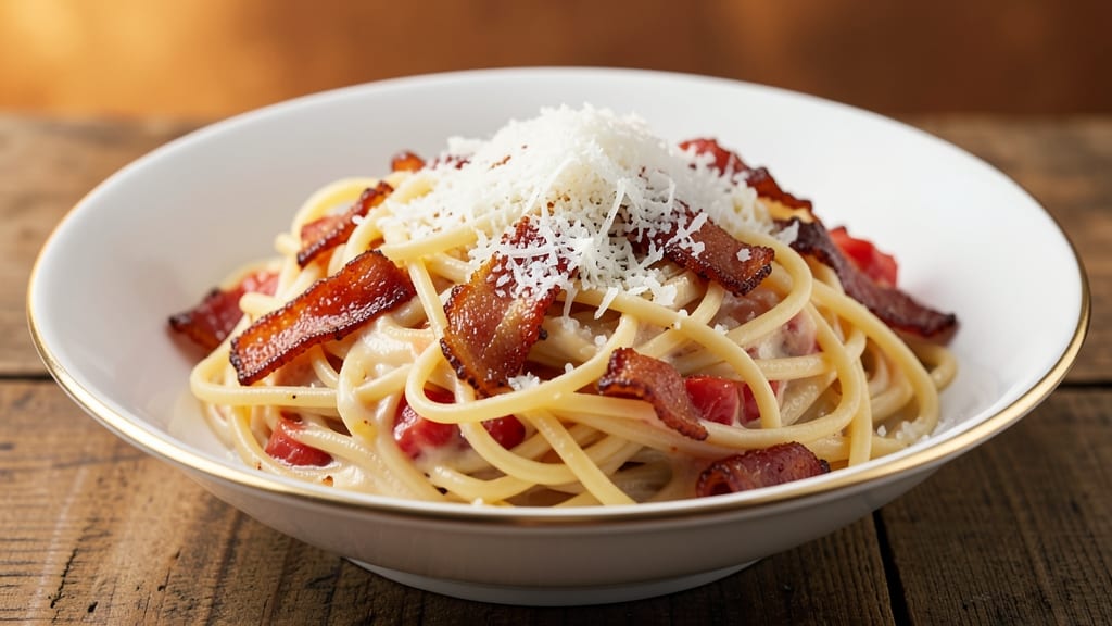 Bacon and Cheese Pasta Recipe: Crispy Pancetta Bites in Creamy Tomato Sauce