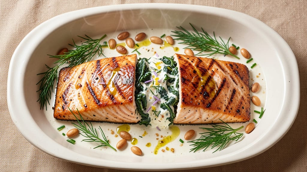 Baked Salmon Stuffed With Spinach And Cream Cheese Recipe: Flaky Fish With Herbed Cream Cheese Filling