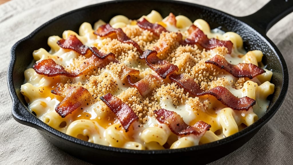Baked Mac and Cheese Recipe with Bacon and Breadcrumbs: Crispy-Topped Cheesy Crunch in One Pan