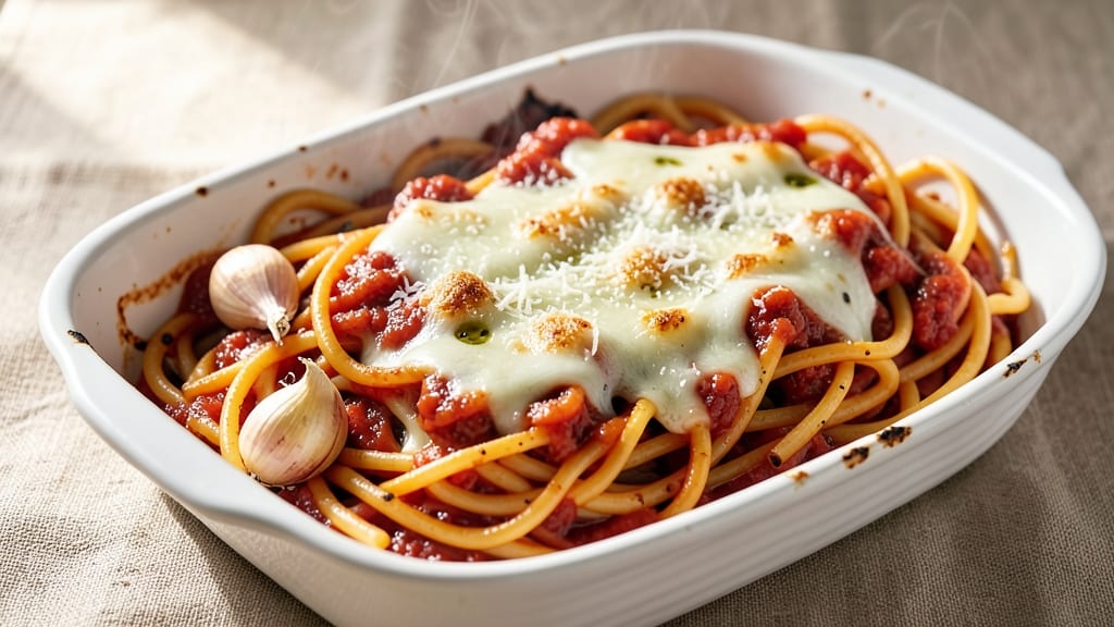 Baked Spaghetti With Mozzarella Cheese Recipe: Cheesy Casserole With Al Dente Noodles