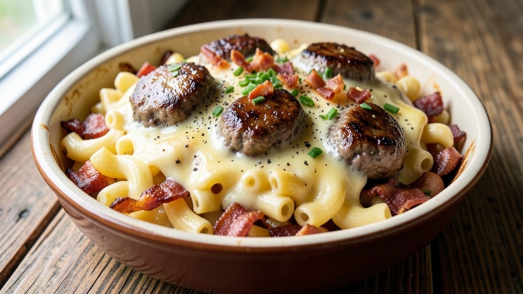 Bacon Cheeseburger Mac and Cheese Recipe: Crispy Bacon Bites and Triple-Cheese Pull-Apart Magic